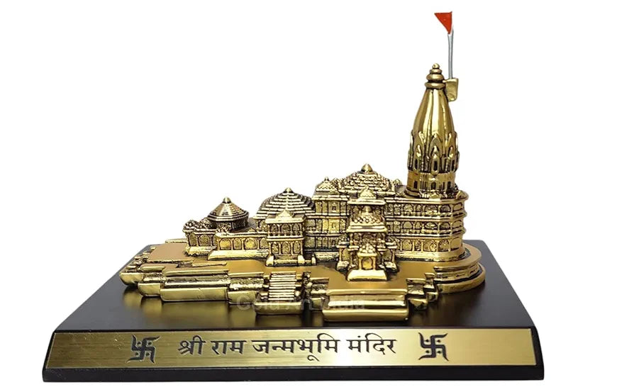 Gold Art India Ram Mandir Ayodhya Gold Plated Antique Matte Minature Small
