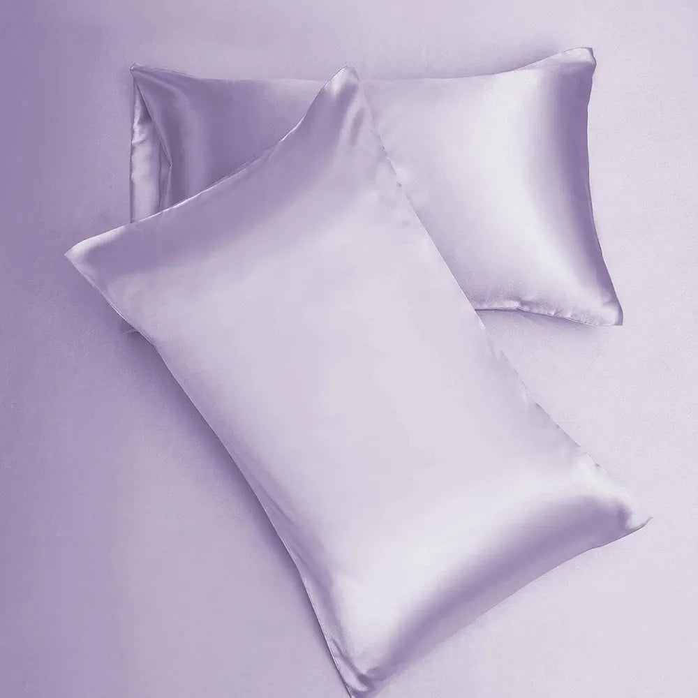 Cloth Fusion Satin Pillow Cover Set of 2 Pillow case with 3 Satin Soft Scrunchies Lilac Colour