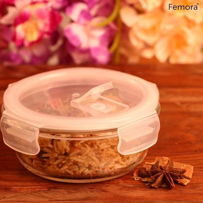 Femora Borosilicate Glass Containers for Kitchen | Storage Box for Kitchen With Air Vent Lid | Set of 1 | 580 Ml