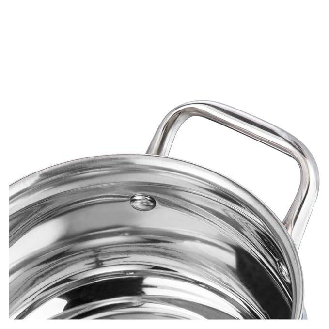 Vinod Almaty Stainless Steel Saucepot With Glass Lid 1.3 Litre, 14 Cm | 2.6mm Thick Base | Triply Casserole | Sturdy Riveted Handle