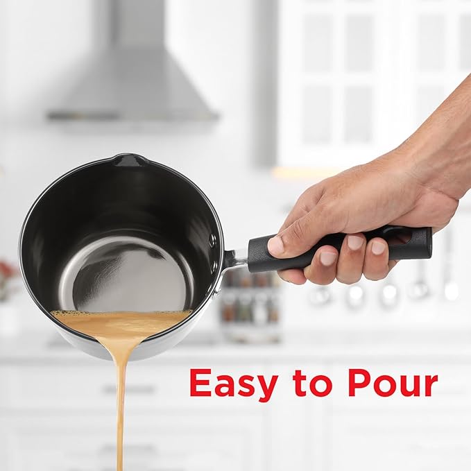 Vinod Black Pearl Hard Anodised American Non Stick Saucepan - 1 litre, 14cm | 3.25mm Thickness | Metal Spoon Friendly | Easy to Pour