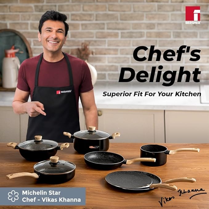 Bergner Bellini Plus Aura 5-layer Non-stick 22 Cm Kadai With Glass Lid | 2.9 Litres Kadhai