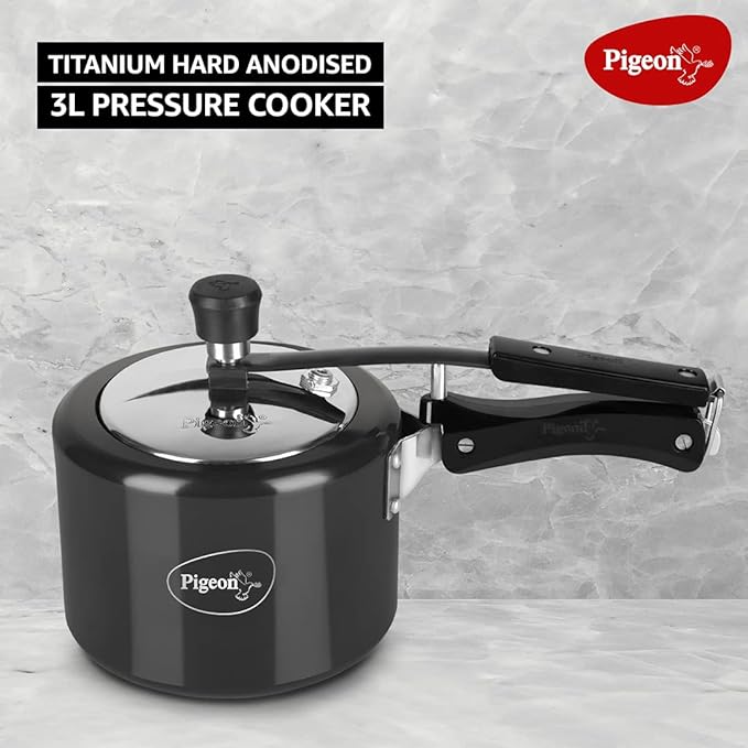 Pigeon by Stovekraft Titanium Induction Base Inner Lid Hard Anodised Aluminium Pressure Cooker Black
