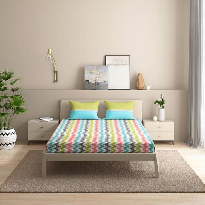 Wakefit Bedsheet For King Size Bedsheet King Size Bed Cotton 2 Pillow Covers Elastic Sheet Parisa Colour