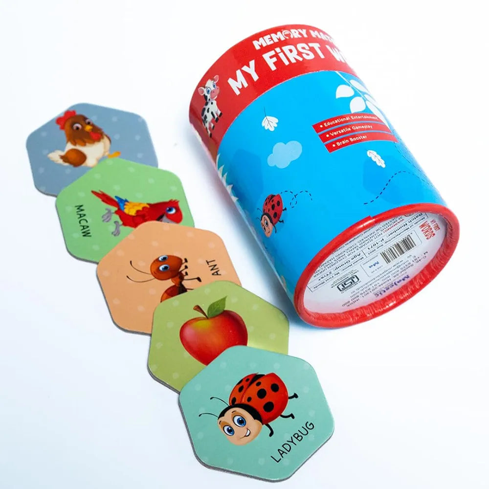 Memory Match Game: My First Words – 24 Durable Cards, 12 Word-Themed Pairs, Brain-Boosting Educational Game for Early Learners, Toddlers, and Families – THE BOOK TREE
