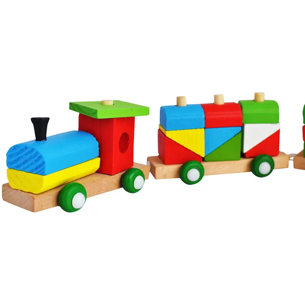 Trinkets & More - Shape Sorter Train  Geometric Shapes Wooden Puzzle Stacking Toy Early Educational Toys Toddlers Kids 3 + Years