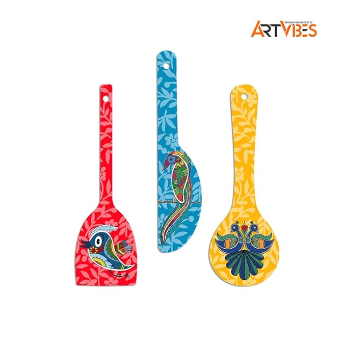 Artvibes Birds Wooden Wall Hanger for Home | Set of 3