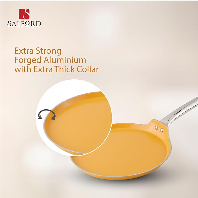 Salford Forged Ceramic Non-stick Tava With Tubular Ss Handle | Induction & Gas Ready | Mustard Yellow - 280mm