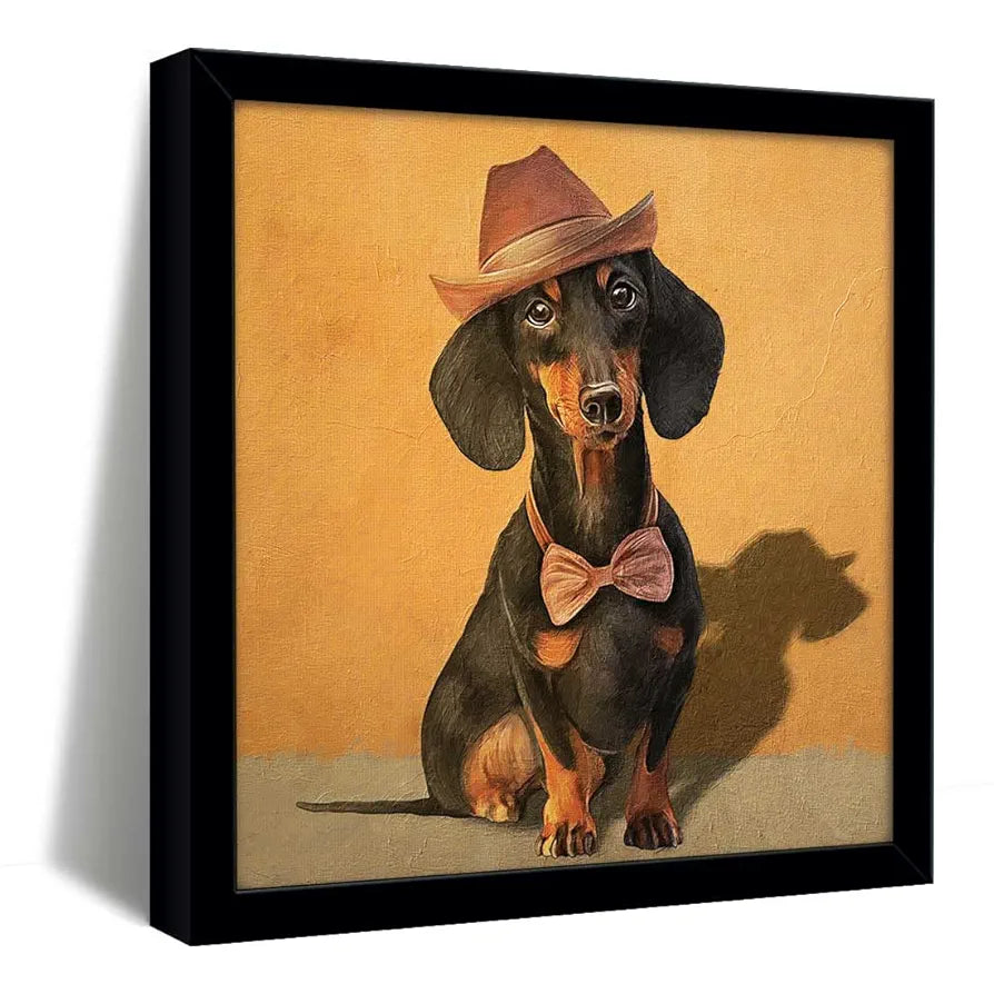 ArtX Black Dog Oil Paint Big Canvas Painting For Bedroom and Living Room With Frame