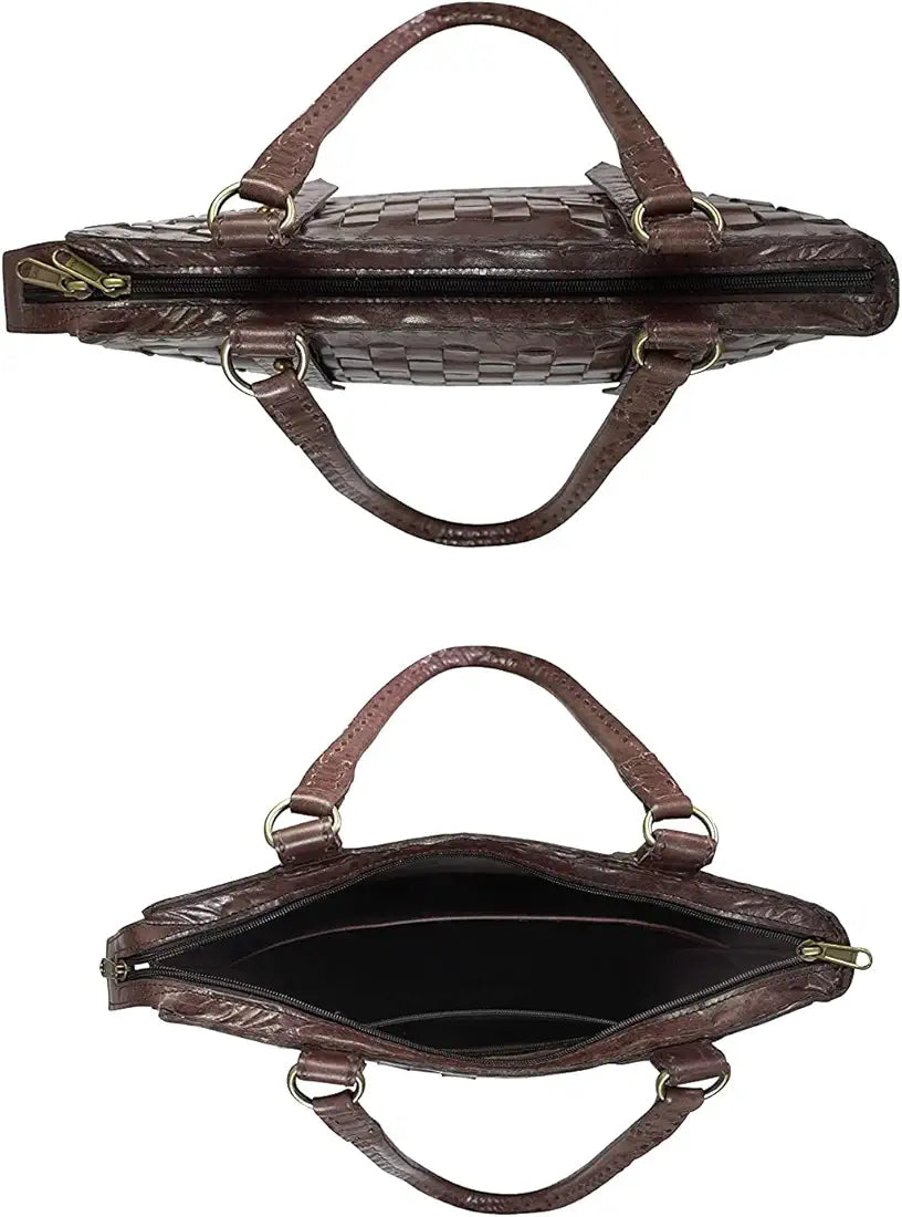 Goatter Genuine Leather Handmade Women's Tote Bag, Dark Brown Color