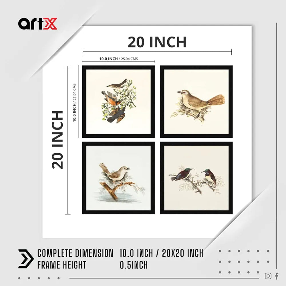 ArtX Paper Birds Wall Art Painting Framed Paintings Set of 4