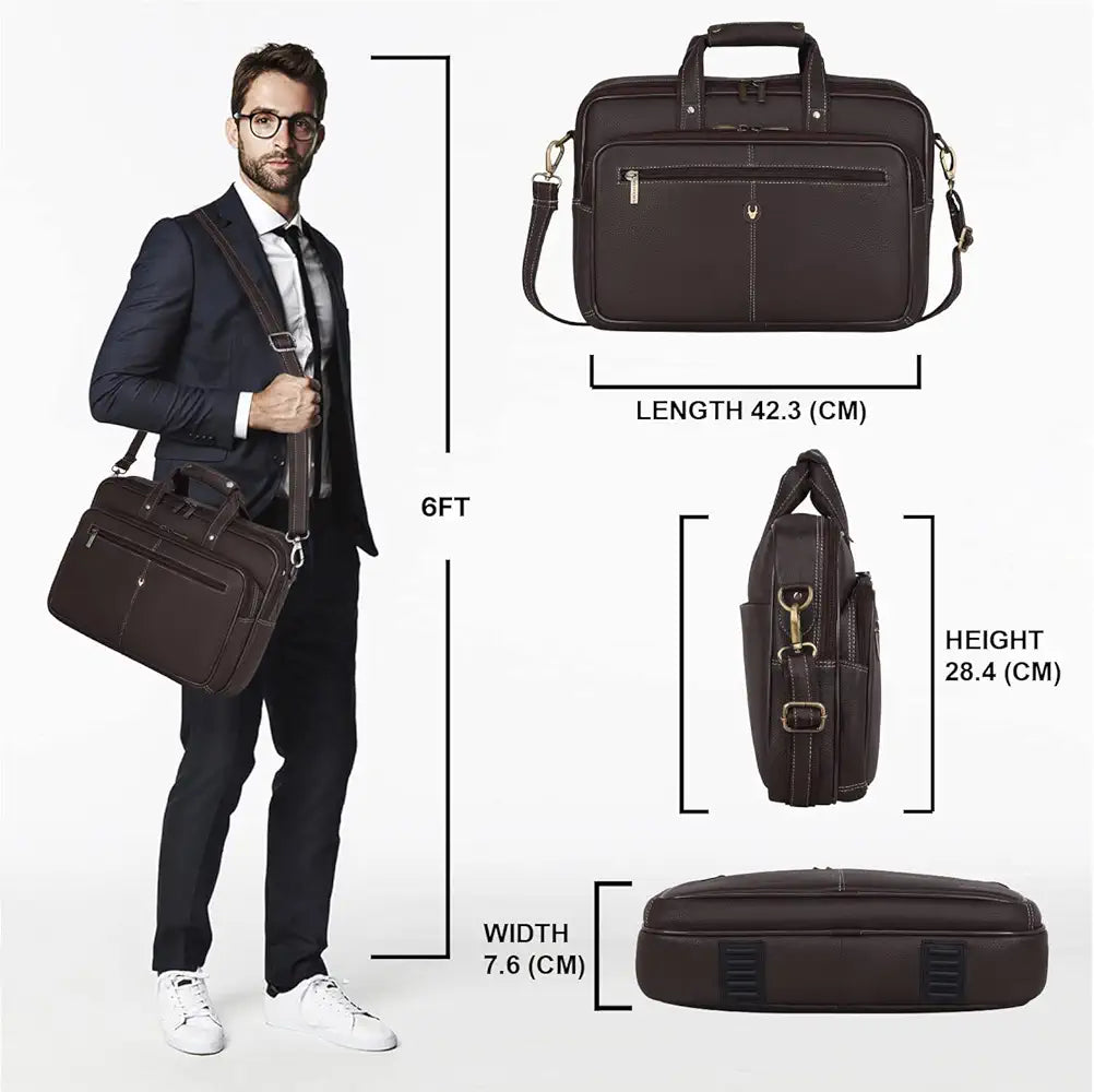 WildHorn Leather 15 inch Laptop Bag for Men I Padded Laptop Compartment I Carry Handles with Adjustable Strap