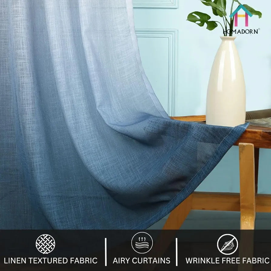 Homadorn Ombre Printed Linen Textured Sheer Curtains Yellow + Grey
