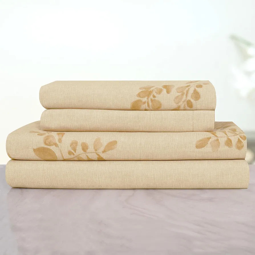 Cloth Fusion Glace Cotton Bed Sheet King Size Bed with 2 Pillow Covers 150 TC Floral Bedsheet Amber Elegance