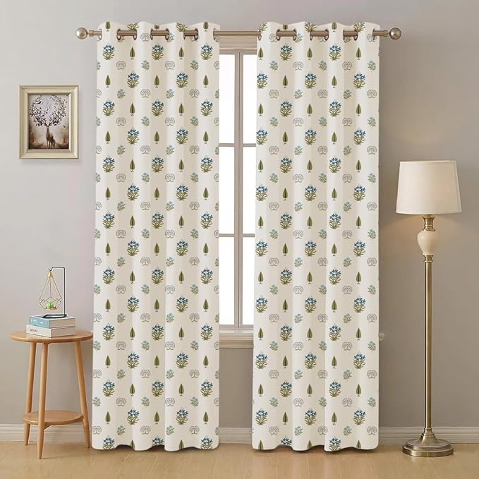 Urban Space Cotton Curtains for Door Set of 2 with Eyelets and TieBack (Colour Calico Blue)