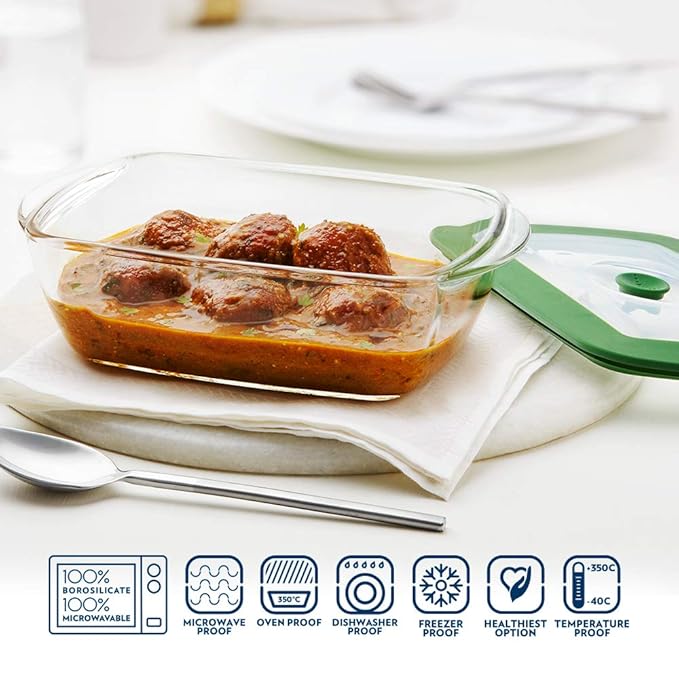 Borosil Glass Dish With Lid | 1 Piece | 1100ml | Transparent