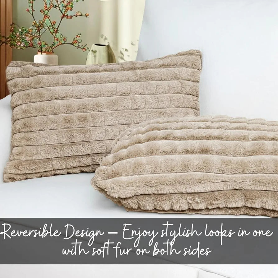 Homadorn Luxury Plush Fur Reversible Cushion Cover Ultra Soft & Cozy Beige