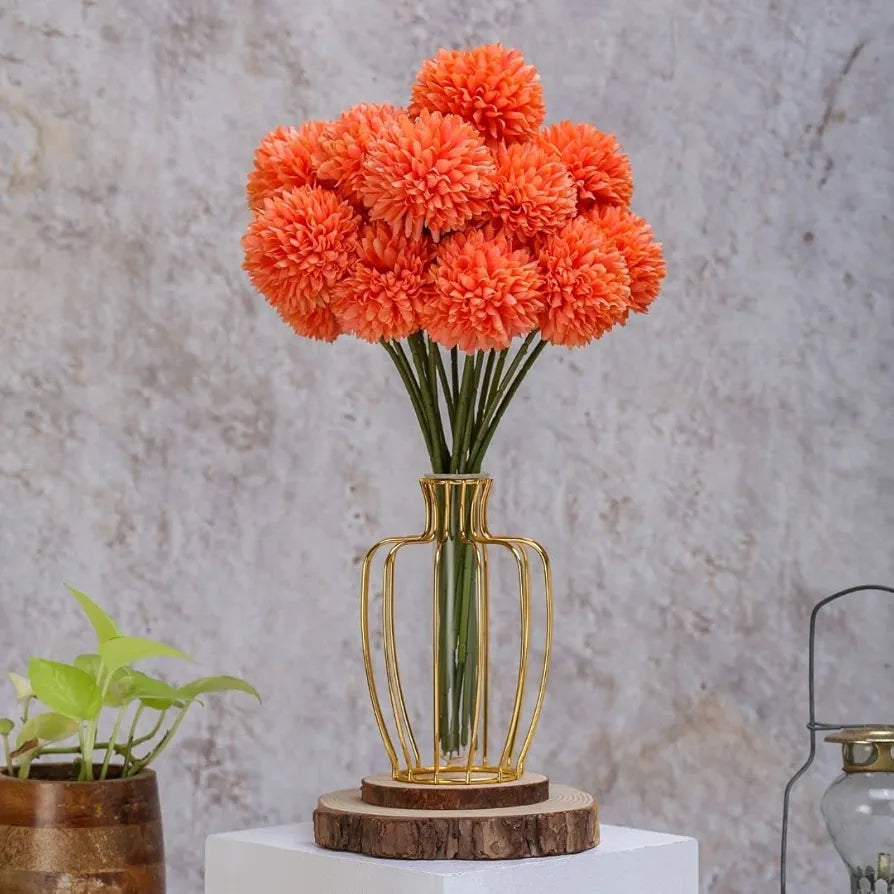 Artificial Chrysanthemum Hydrangea Ball Flower Sticks Orange