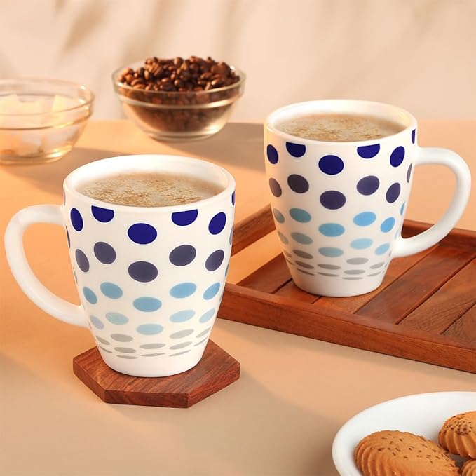 Larah by Borosil Polka Blue 390 Ml Mug Set | Set of 2