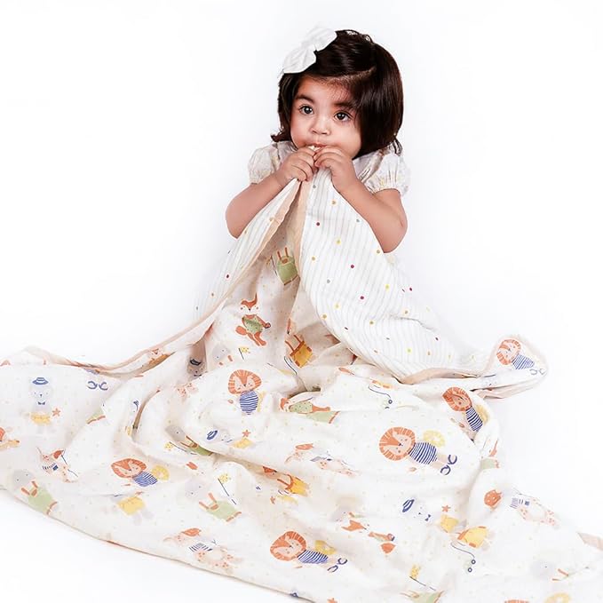 Haus & kinder Cotton Reversible Muslin Blanket For Newborn Baby Boy And Girl Colour Beige