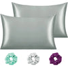 Cloth Fusion Satin Pillow Cover Set of 2 Pillow Case with 3 Satin Soft Scrunchies Silver
