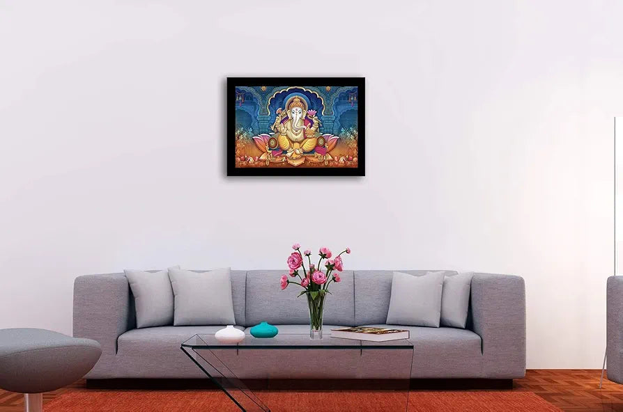 Lifehaxtore Lotus Ganesha Art Framed Painting