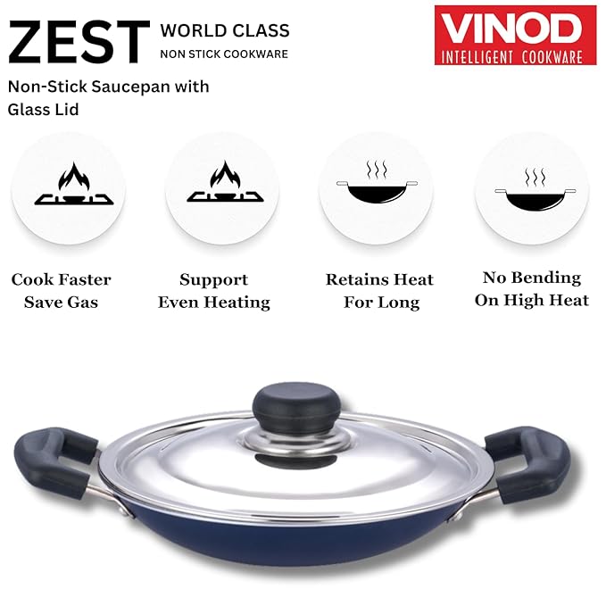 Vinod Zest Non Stick Appachetty with Lid - 20 cm| Appam Pan | 3 mm Extra Thick | 3 Layer Coating