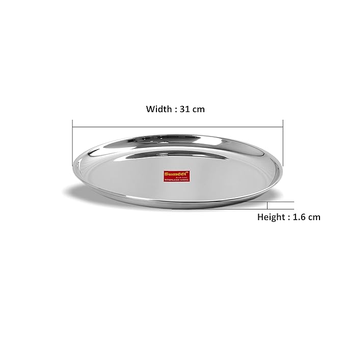 Sumeet Stainless Steel Heavy Gauge Shallow Dinner Plates 31cm Set of 3pc