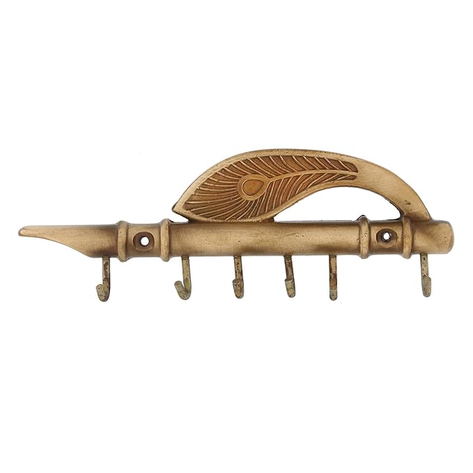 Ecraftindia Krishna Morpankh and Flute Design Brass Key Holder