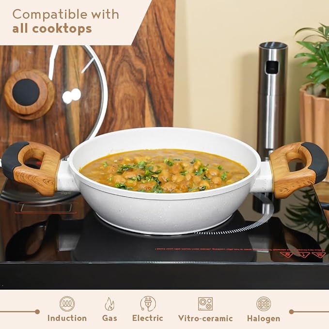 Bergner Naturally Forged Nonstick 28 Cm Kadai With Glass Lid | 3.3 L Capacity