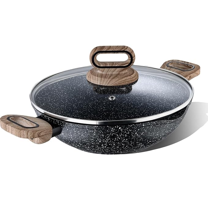 Bergner Ultimate Forged Nonstick 24 Cm Kadai With Glass Lid | 2 L Capacity