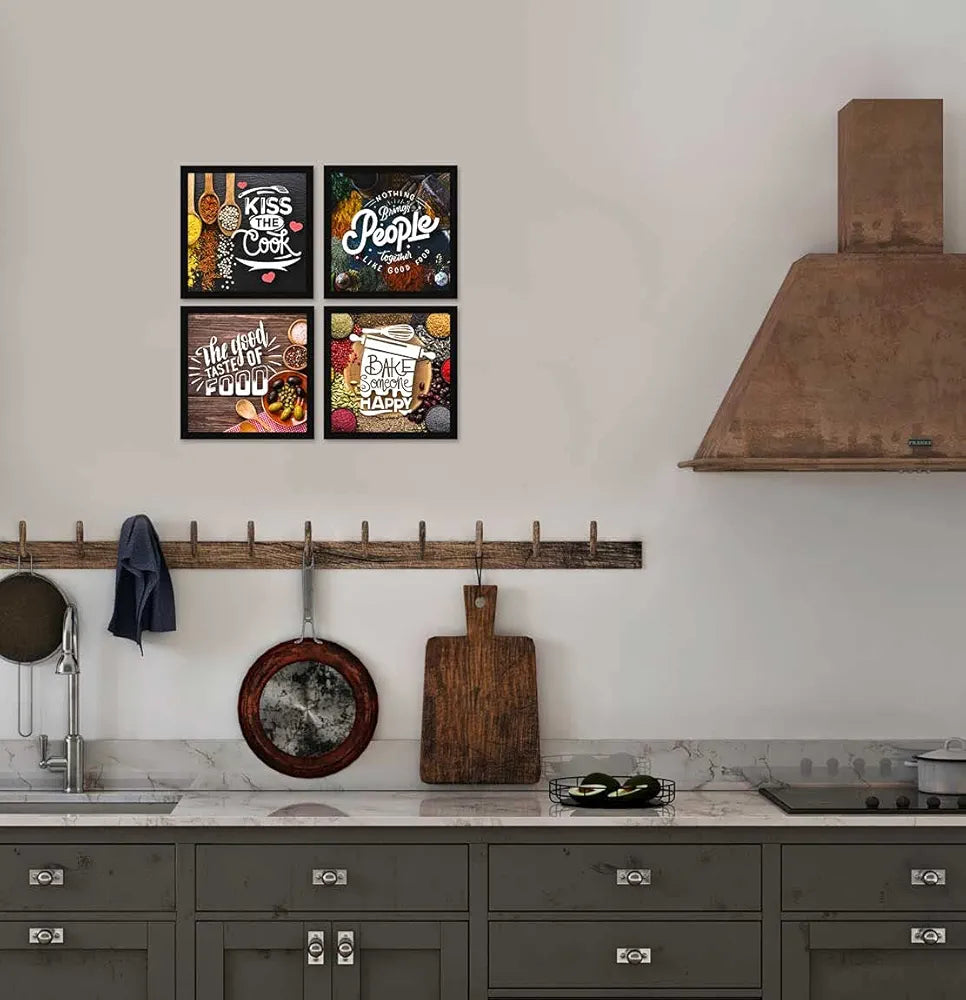 ArtX Kitchen Spices Motivational Funny Quotes AXJ00110-SPIWall Art Painting Framed Posters Set of 4
