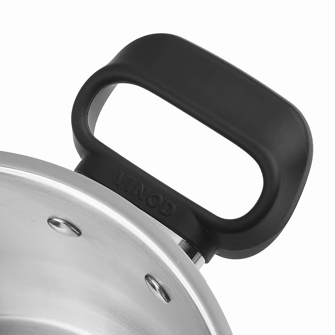 Vinod Stainless Steel Deluxe Saucepot With Glass Lid - 4 Litres | 22 Cm | Biryani Pot | Riveted Sturdy Handles