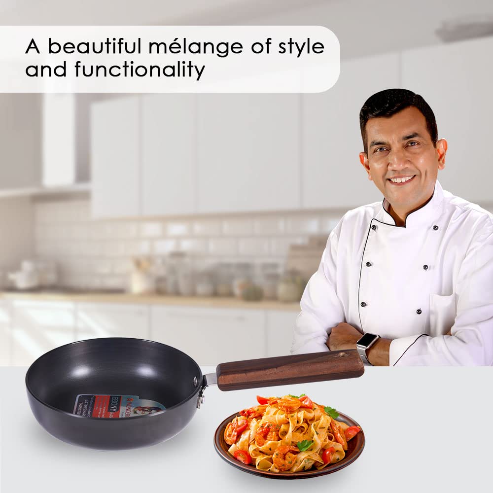 Wonderchef Ebony Non-stick 20 cm Deep Fry Pan with Lid with Induction Bottom & Wooden Handle