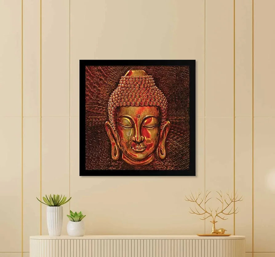 ArtX Golden Buddha Big Canvas Painting For Living Room With Frame