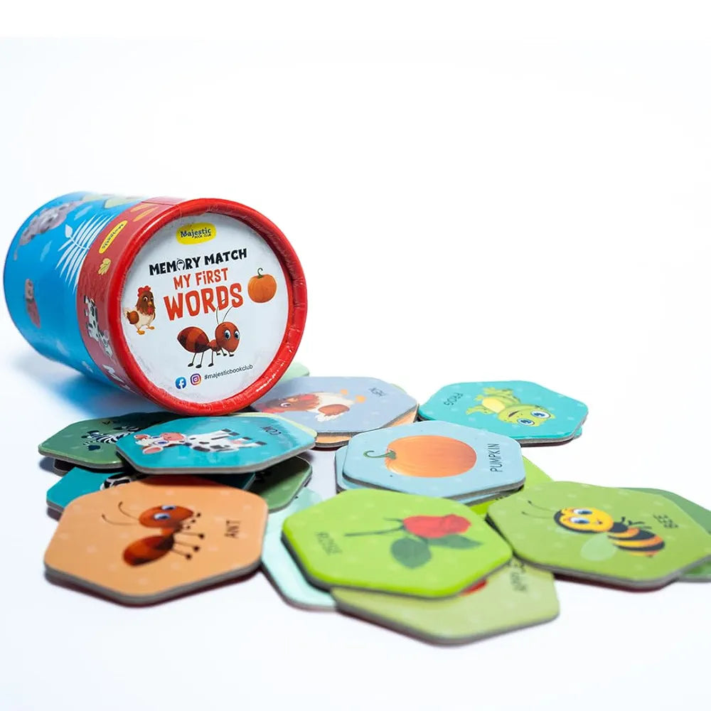 Memory Match Game: My First Words – 24 Durable Cards, 12 Word-Themed Pairs, Brain-Boosting Educational Game for Early Learners, Toddlers, and Families – THE BOOK TREE