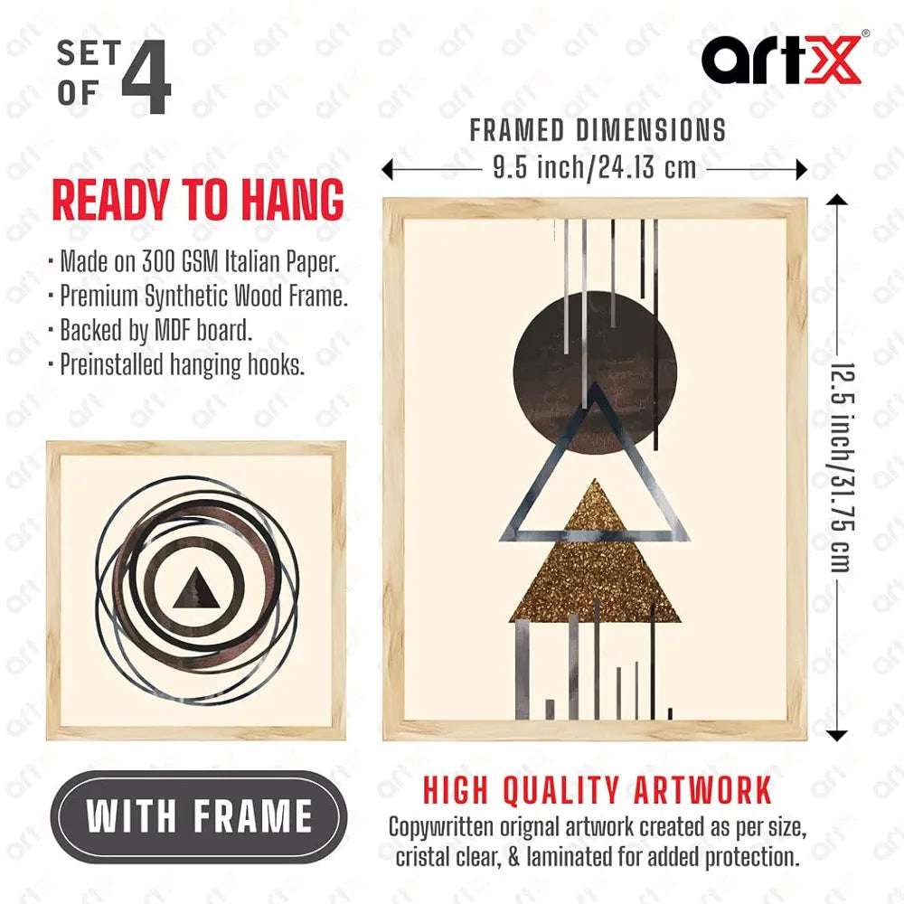 ArtX Paper Abstract Shapes Big Wall Art Frame Painting Set of 4