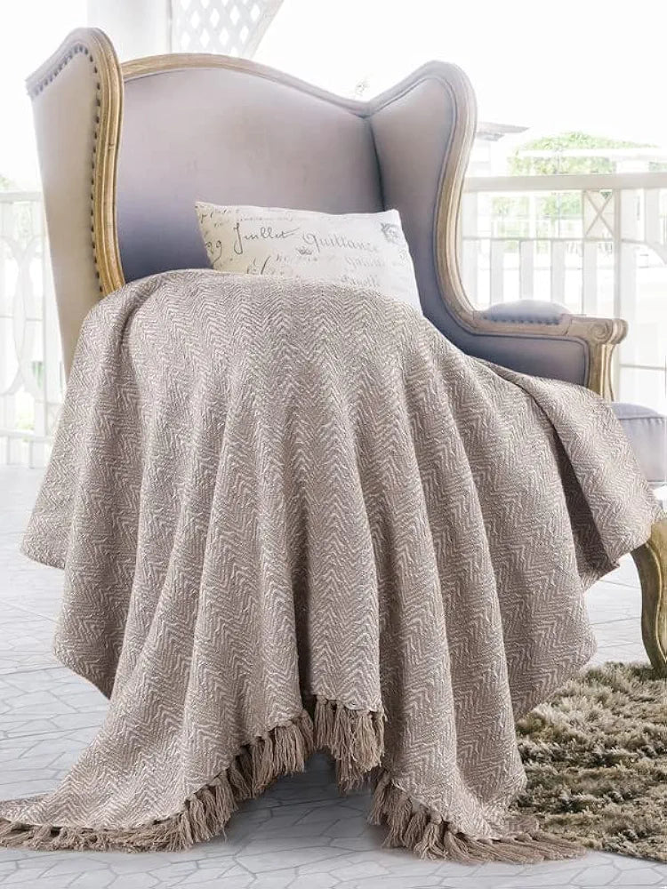 Sashaa World Soft Herringbone Throw Blanket Colour Grey