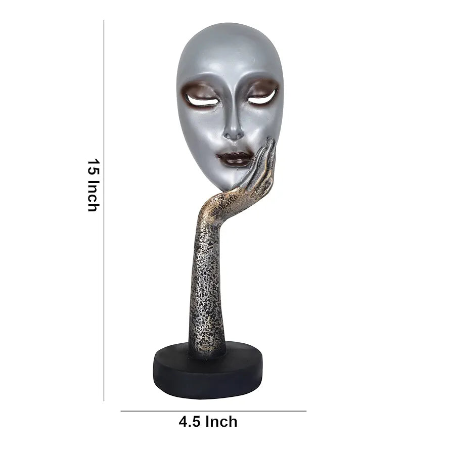 Zart Lady Face Silver Polyresin Showpiece  Use in Home Decor Gifts