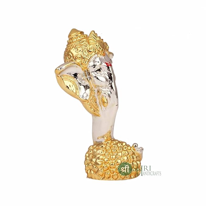 Indicast Resin Lord Ganesha Idol Gold & Silver Plated Murti for Good Luck & Success Home Decor & Gifts