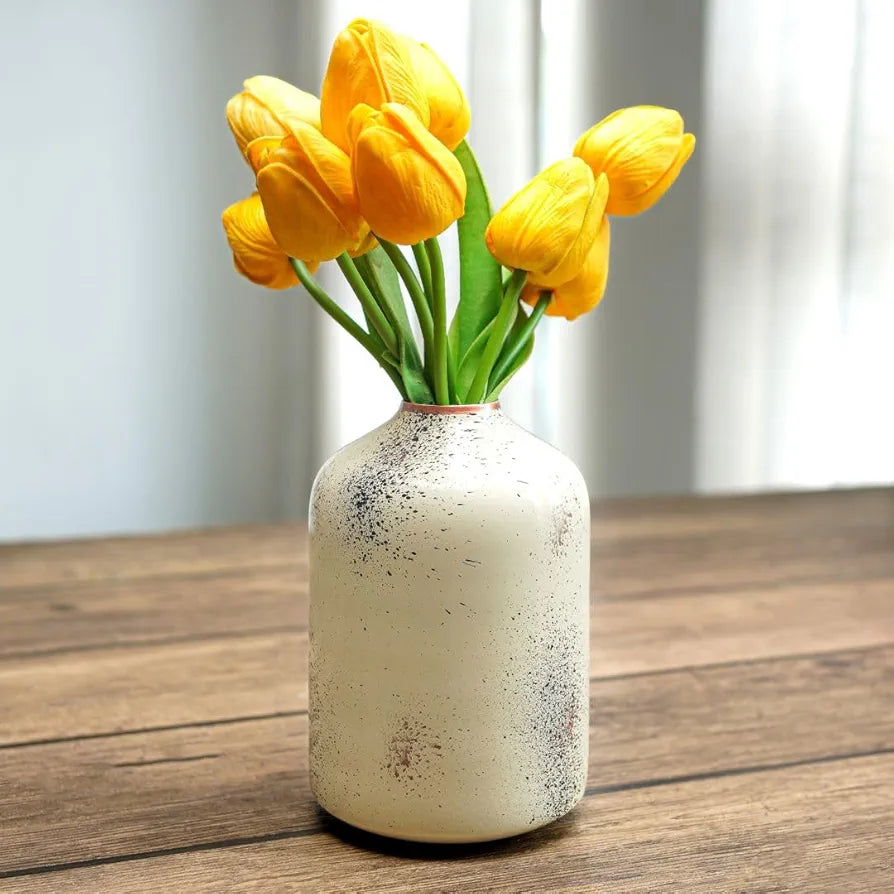 Behoma Metal Flower Vase Off White Spotted Flowers not Included