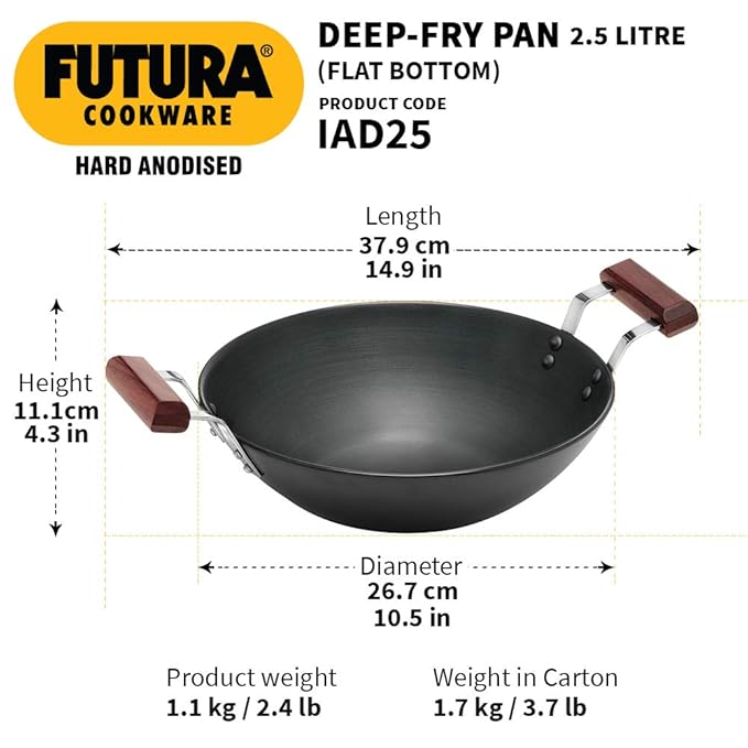 Hawkins Futura Hard Anodised Deep Fry Pan 2.5 litre Induction Compatible without Lid