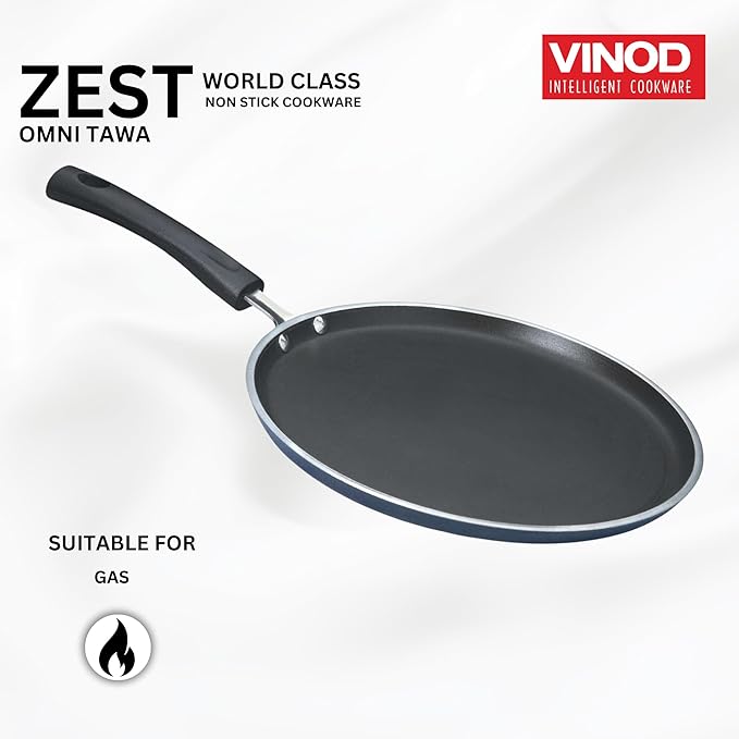 Vinod Zest Aluminium Non Stick Dosa Omni Tawa - 25cm | 3mm Extra Thick | 3 Layer Ceramic Coat | Bakelite Handle