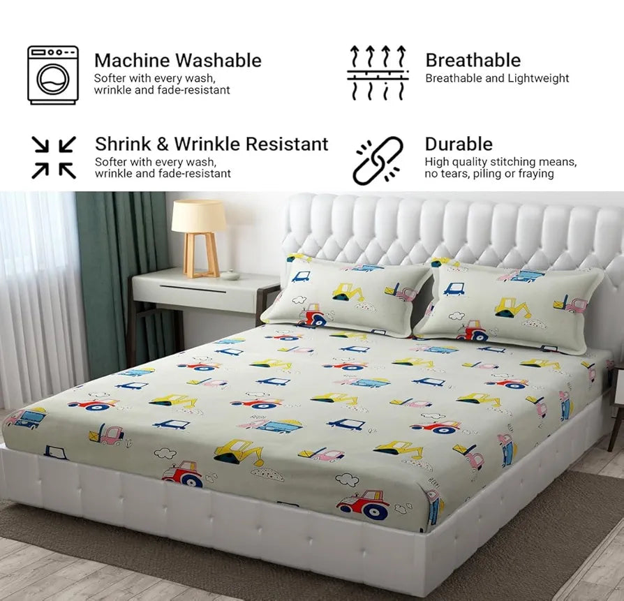 Fresh From Loom Bed Sheet With 2 Pillow Cover Cartoon Printed Double Bed King Size Kids Bedsheet 144 tc