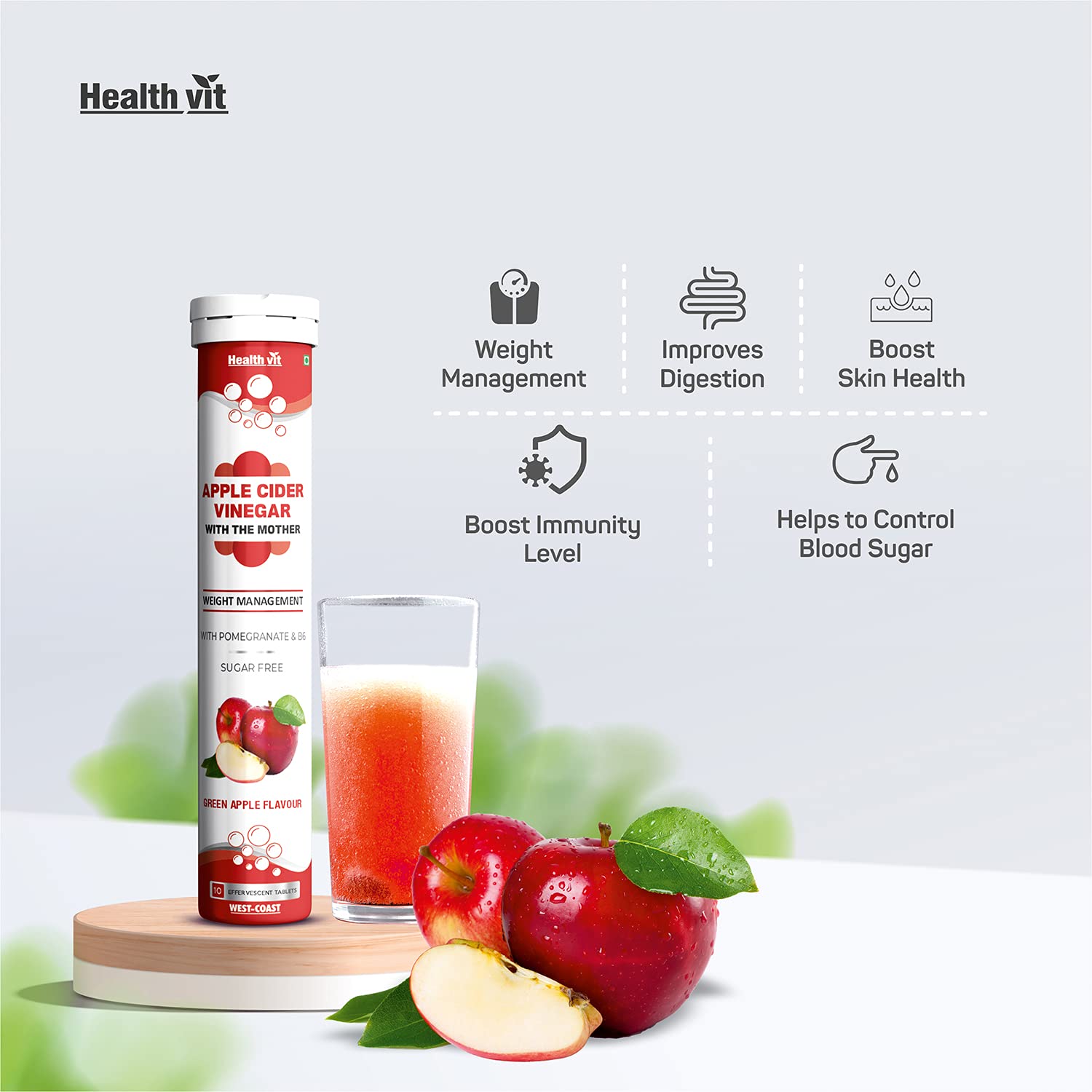 Healthvit Apple Cider Vinegar 500mg with Pomegranate & B6 - 10 tabs