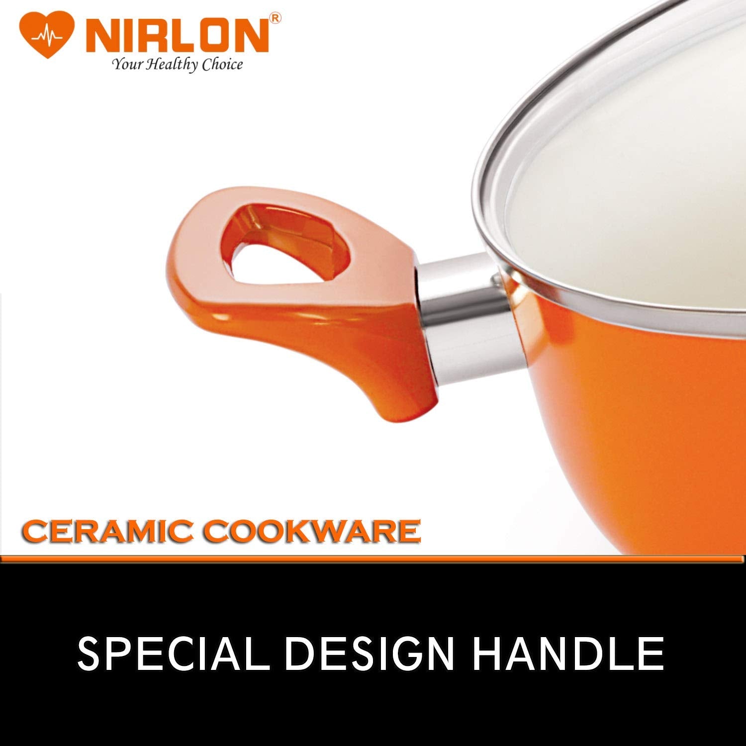 Nirlon Aluminium Non-stick Pfoa Free Casserole With Tempered Glass Lid | 2.1 Liter Orange