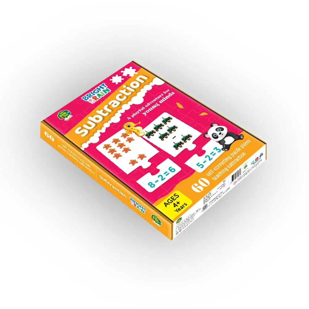 Bright Brain Subtraction Puzzle for Kids – 60 Self-Correcting Pieces | Math Learning Game for Preschoolers | Educational Toy for Early Math Skills | Ages 4+ by Majestic Book Club