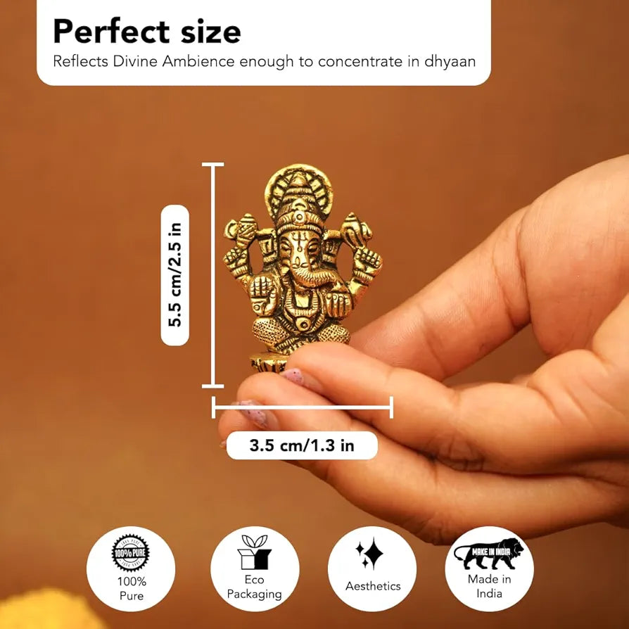 Ekhasa Pure Brass Ganesha Idol Pital Ganesh Murti Size: 5.5 cm