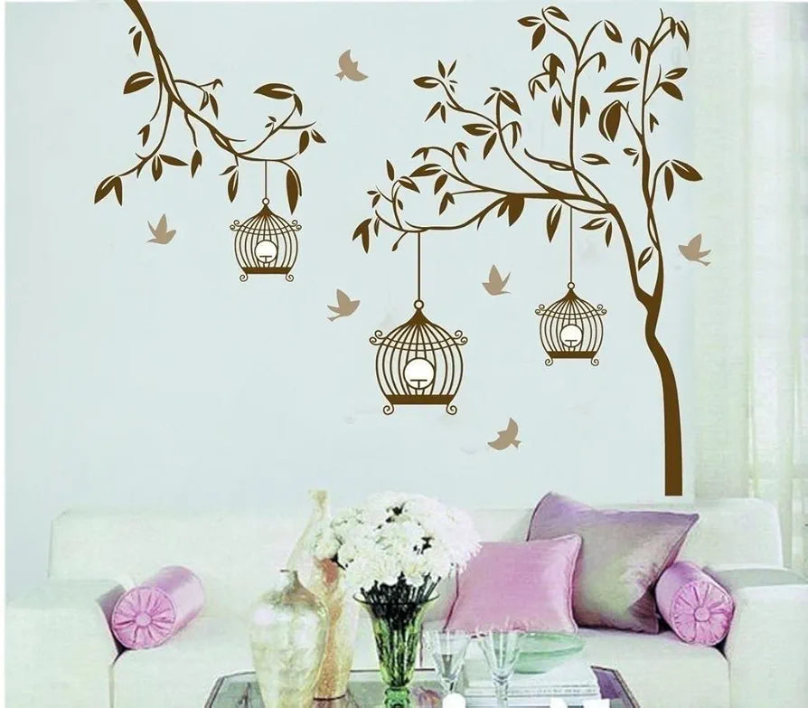 Decals Design Tree with Birds and Cages Wall Sticker