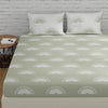 Huesland by Ahmedabad Cotton 144 TC King Size Bedsheet Cotton with 2 Pillow Covers | Sunrise | Basil Green & White